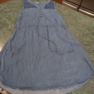 Maurices Women's Size M Lyocell Blend Embroidered Drawstring Chambray Boho Dress